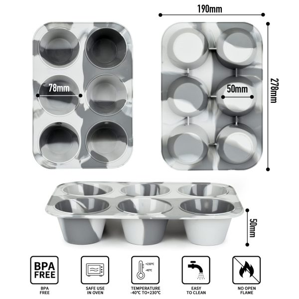 Super Kitchen 6-Cavity Silicone Muffin Mold Plate Non-Stick Cupcake Pan Donut Mixed Gray Japan Cheap - Image 2